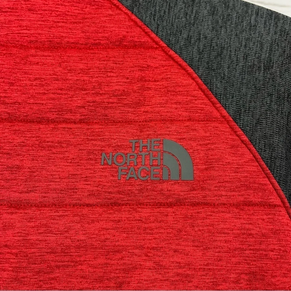 The North Face Red Gray Zipper Quilted Bomber Insulated Jacket